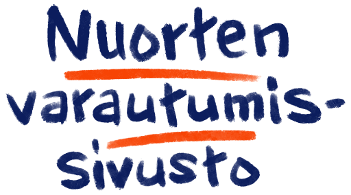 Nuorten varautumissivuston tunnus, jossa lukee valkoisella pohjalla sinisellä Nuorten varautumissivusto, ja sanojen alla on punaiset viivat.